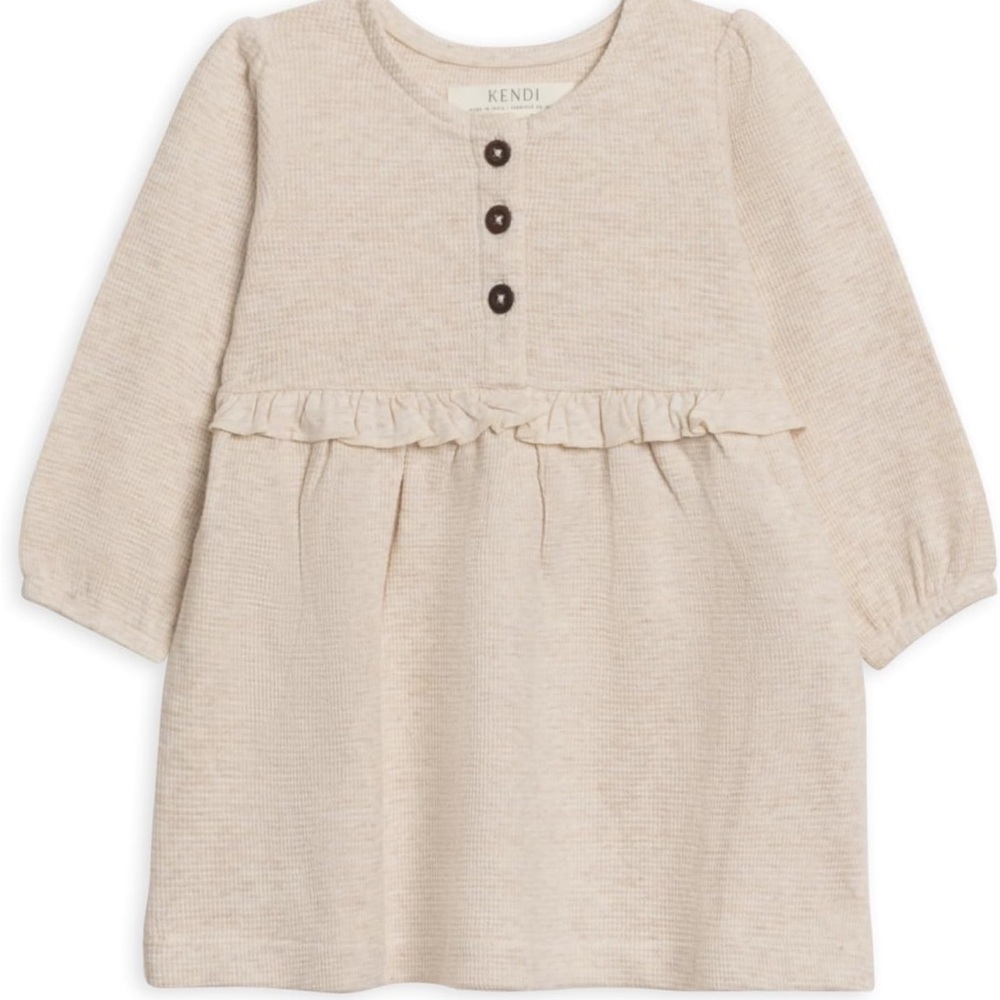 Colored Organics Kendi Heather Oat Waffle Long Sleeve Dress